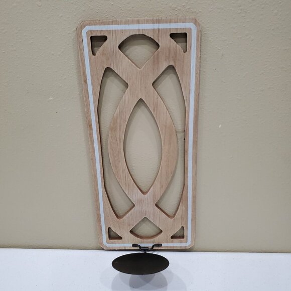 Wall Decor Set of 2 Hanging Candle Sconce Wood with Black Holder Ready to Hang - Picture 1 of 9